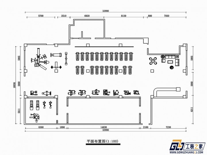 小型健身房平面图图片