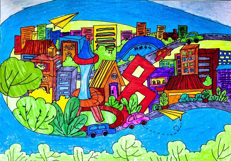 公园城市绘画六年级图片