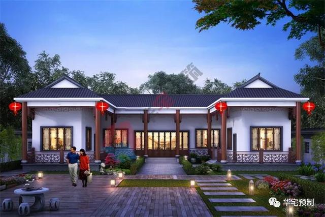 现代新中式三合院一层房屋设计图带堂屋七间卧室老人很喜欢