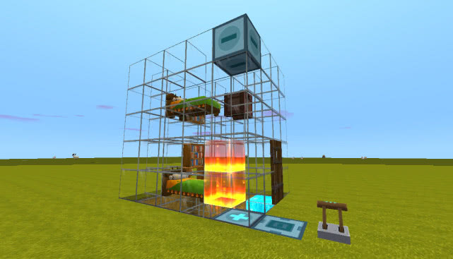 迷你世界2层伸缩水晶生存小屋内置黑科技电梯玩的就是创意