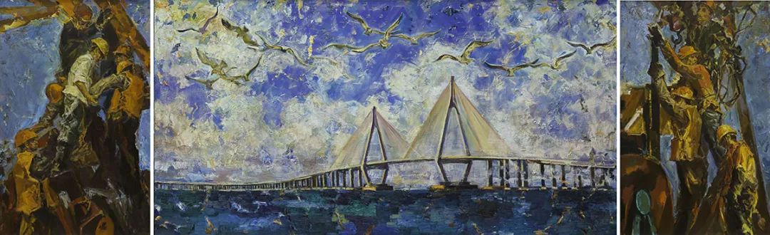 杭州湾跨海大桥 井士剑 油画 170cm×110cm×2 170cm×330cm八八战略