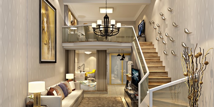 由于loft户型房子进行了挑高,同时又分成了上下两层,有些空间是重叠的