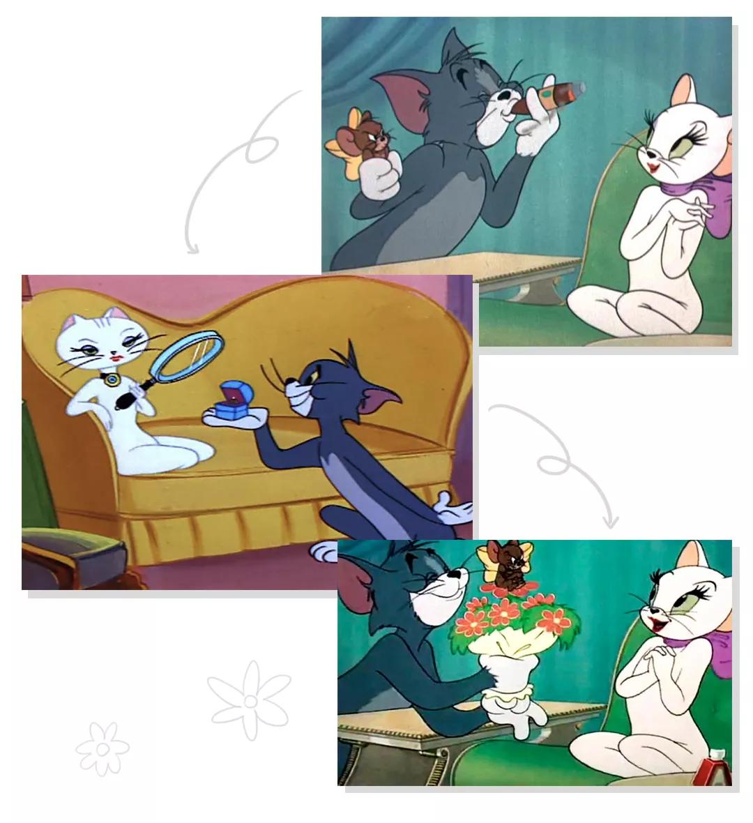 汤姆遇到了爱情,它陷入了对美女白猫的爱慕不能自拔.