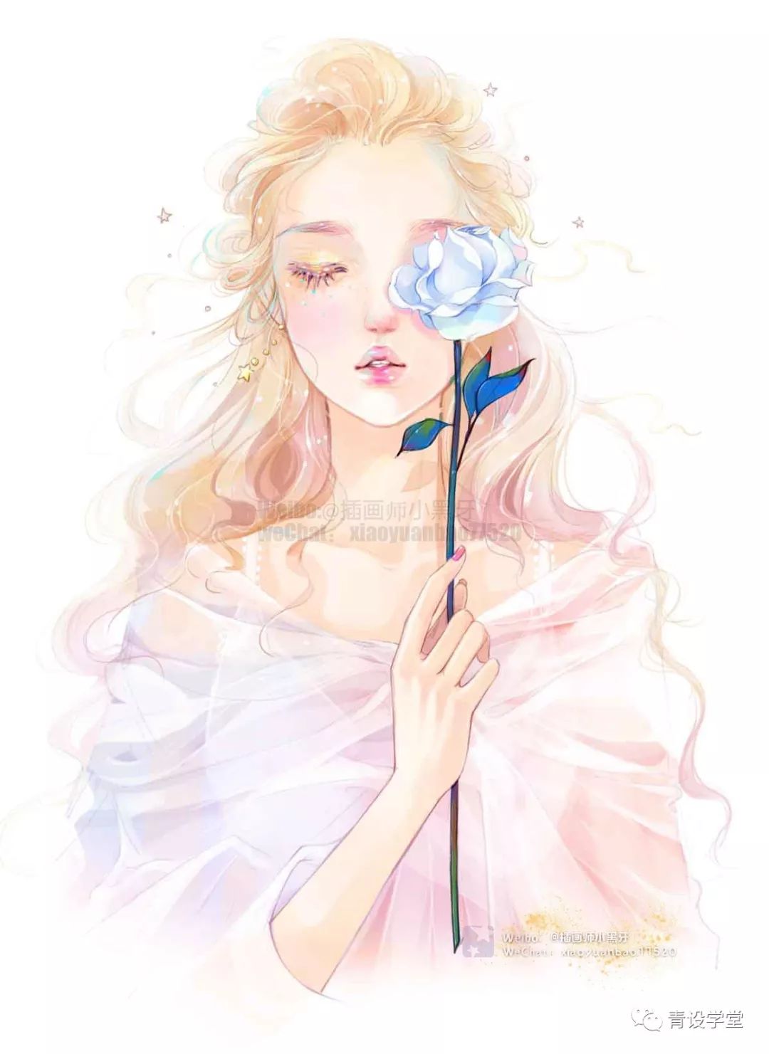 青设学堂第六十期插画师小黑牙唯美少女风插画来袭第二期