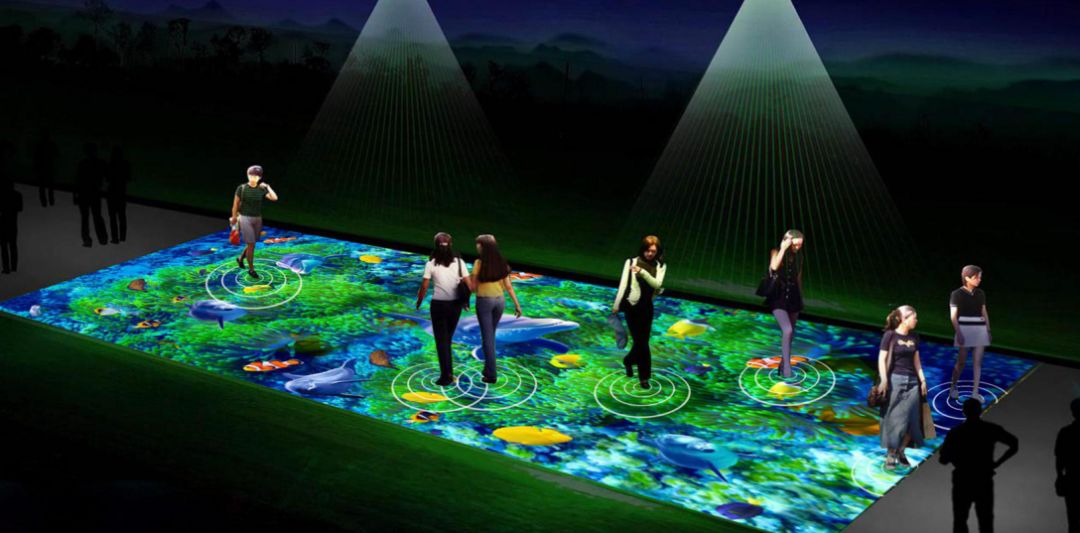 (3)珊瑚世界:由互动地面投影,展现趣味横生珊瑚,色泽亮丽深海鱼类灯组