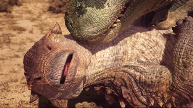 美甲龙偷袭受伤霸王龙失败最后认了兄弟