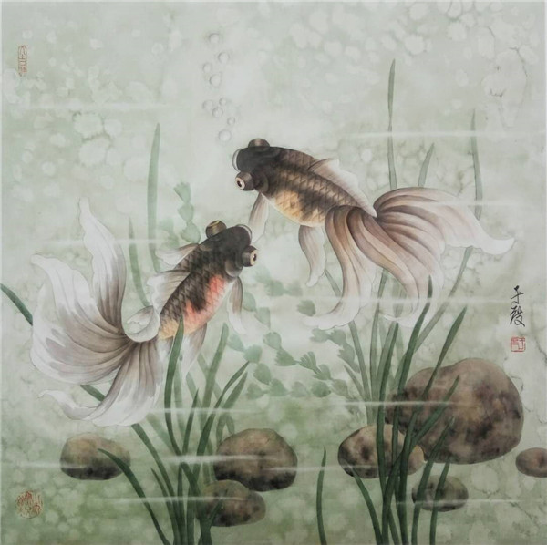 当代著名画鱼画家于度九鱼图欣赏