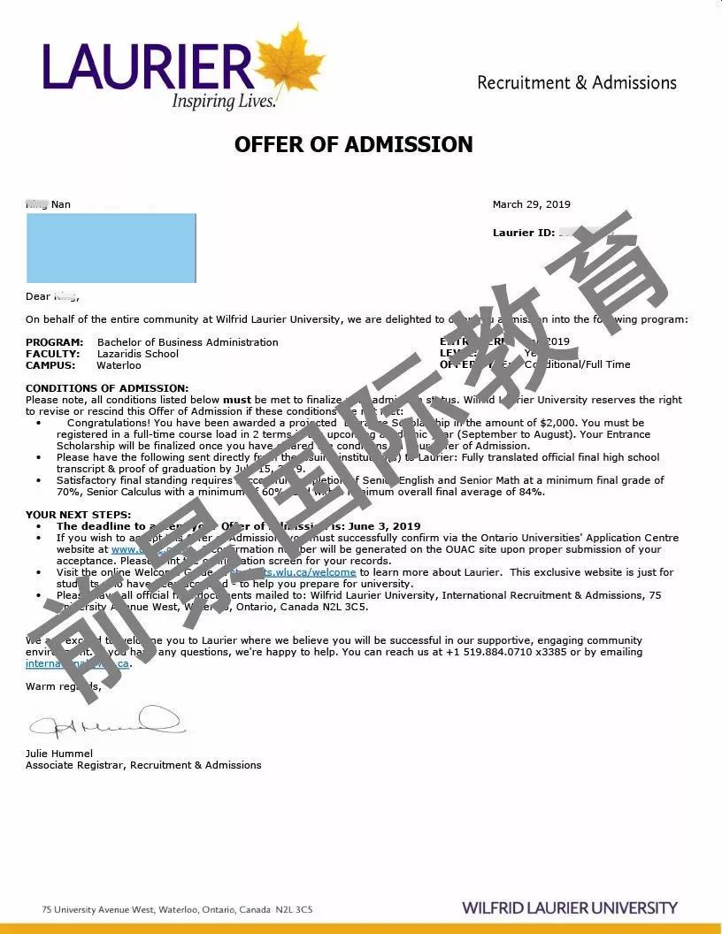 瑞尔森大学录取信(offer)孩子们优异成绩的背后,除了自己的勤奋努力