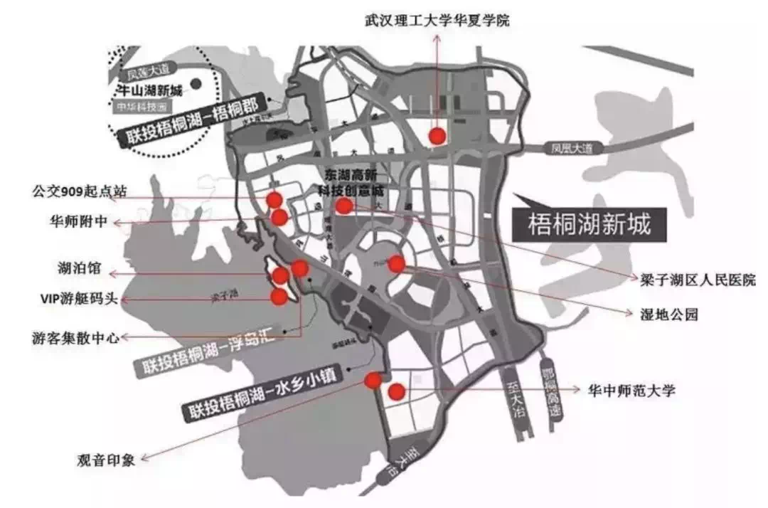 梧桐湖新城区位图按照"十二五"规划的大光谷战略,未来5~10年,光谷中心