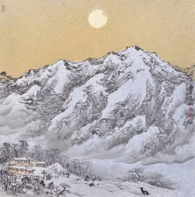 赵春秋老师冰雪山水里的雪夜月色,与白雪交相辉映,静谧纯洁,画面中