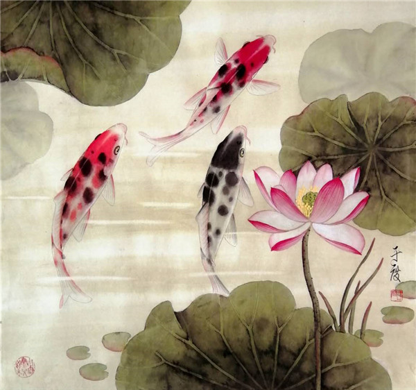 当代著名画鱼画家于度九鱼图欣赏