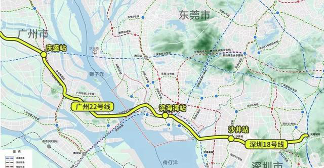 廣州-東莞段承接廣州南沙客運港,走虎門大道,往東莞長安方向延伸,在