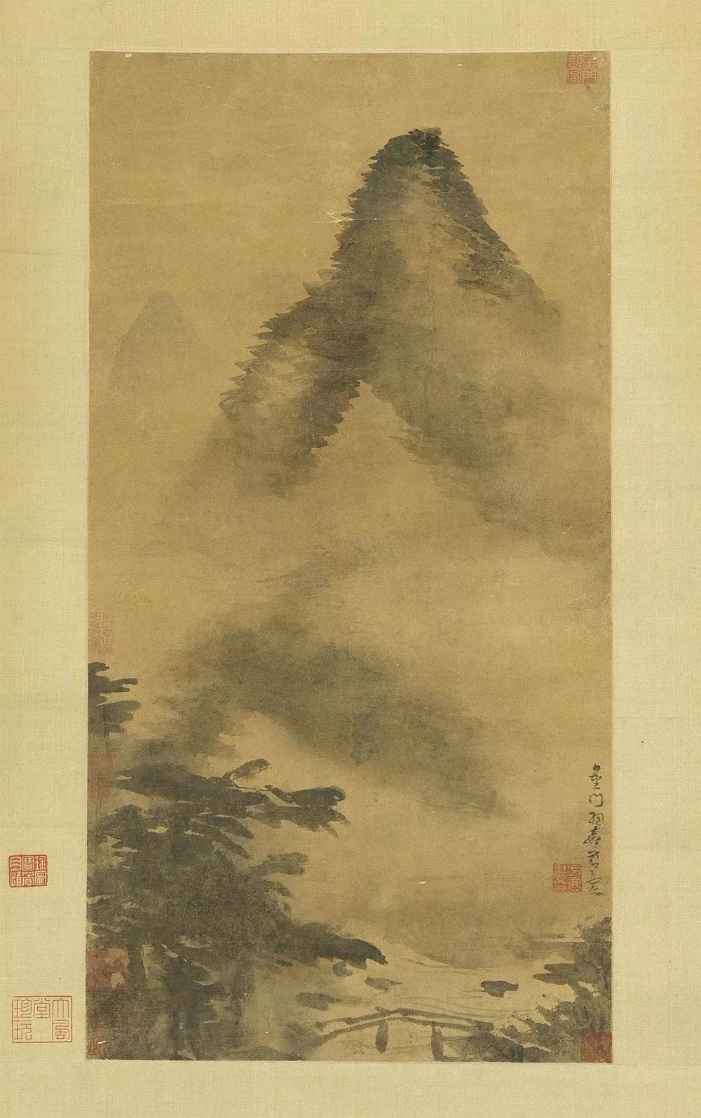 (米)元章衍王洽破墨为落茄,遂开云山一派,房山,方壶踵之,以成定格.