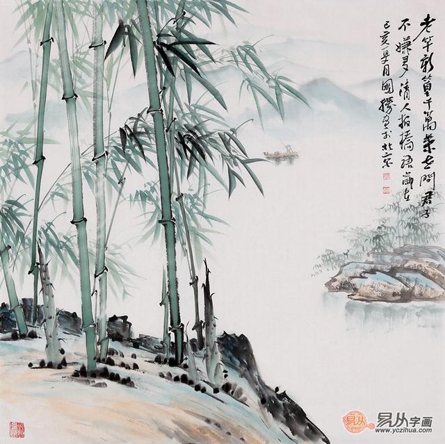 高风亮节画家李国胜竹子山水画作品欣赏