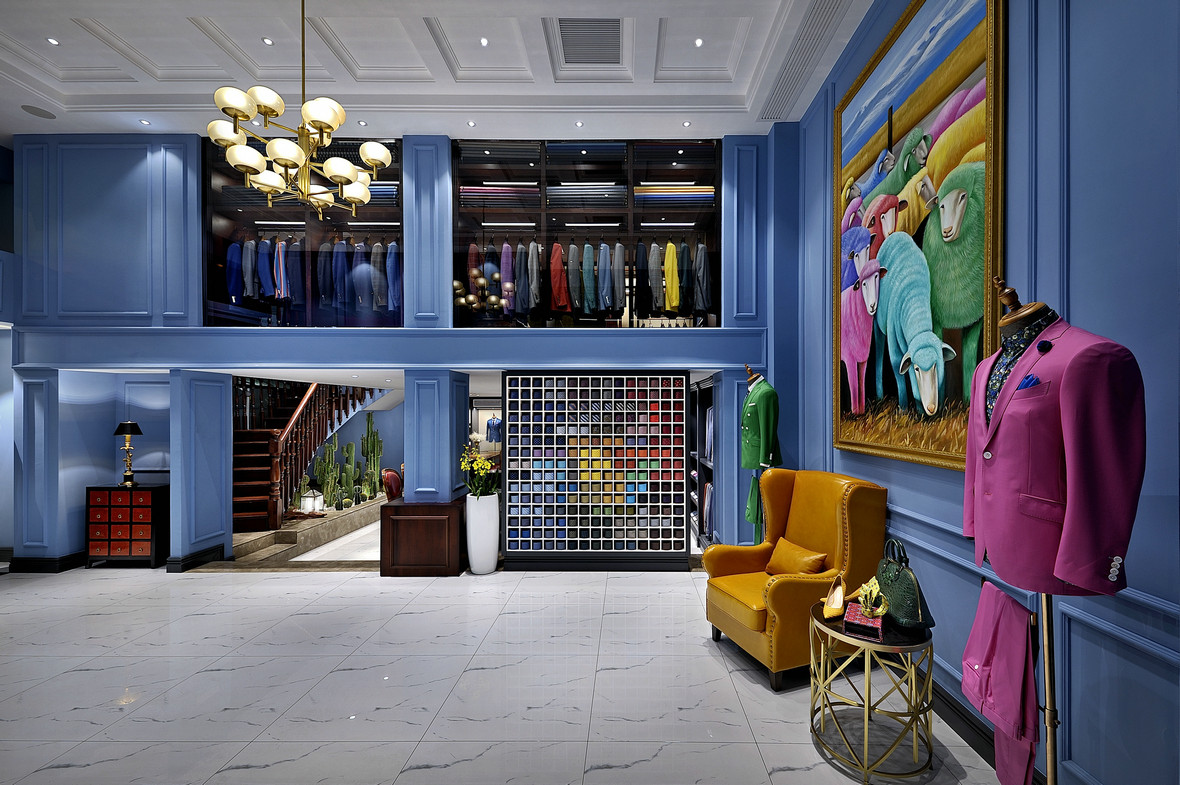 西装定制店面装修效果图色彩缤纷尽显高雅典范