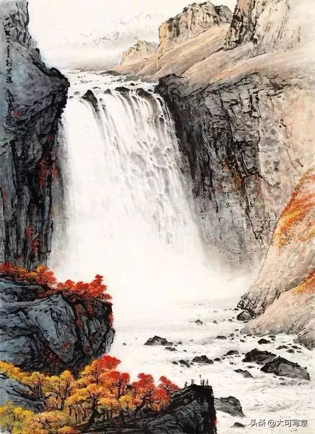 国画大师笔下瀑布太壮观