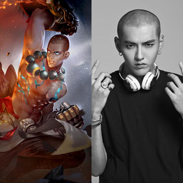 1:达摩与吴亦凡达摩在峡谷里海报是以光头形象示众,刚好撞上光头的