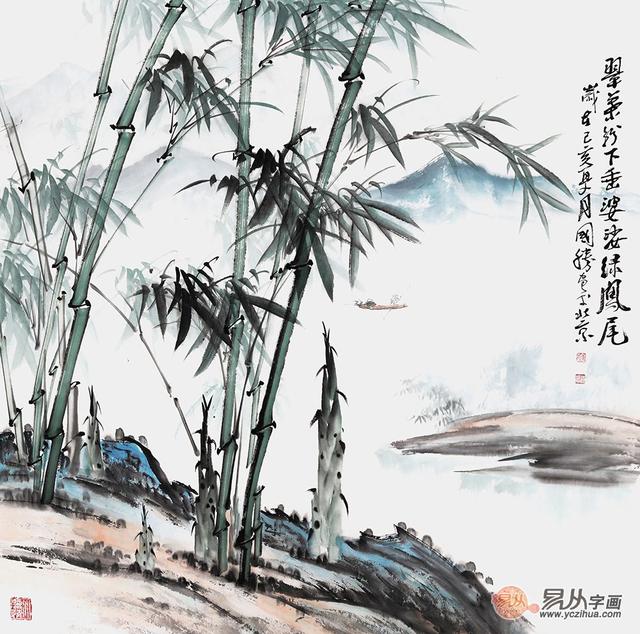 高风亮节画家李国胜竹子山水画作品欣赏