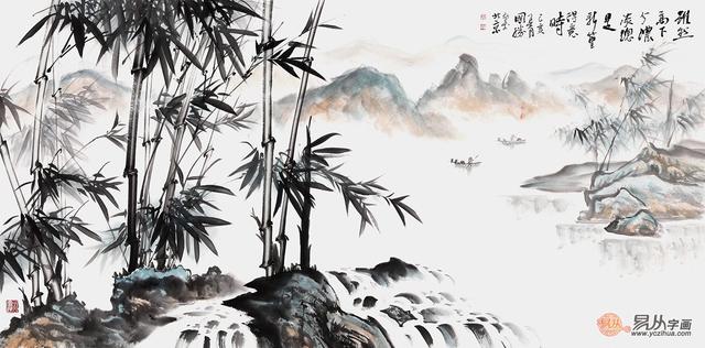 高风亮节画家李国胜竹子山水画作品欣赏