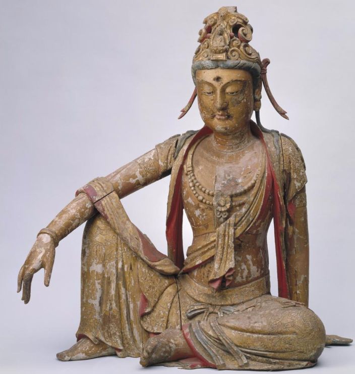 故宫博物院藏彩绘木雕观音像唐代 二观世音菩萨图 局部图长"小胡子"的