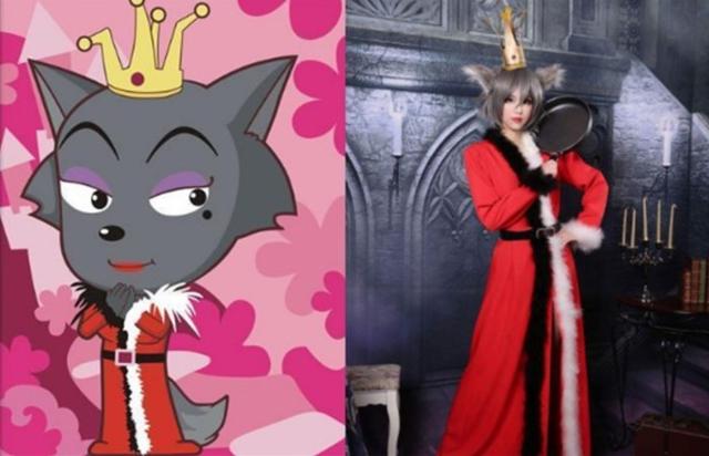 而cos版本的红太狼真是太有气质了,女王气十足,如果拍摄喜羊羊真人版