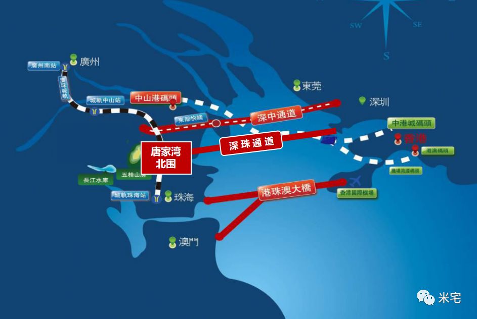 规划路线如下:深珠通道的珠海端就是项目所在的唐家湾片区的珠海北站