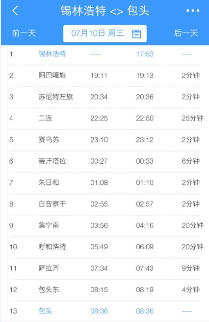 4/1次全程停站:阿巴嘎旗,苏尼特左旗,二连,赛乌苏,赛汗塔拉,朱日和