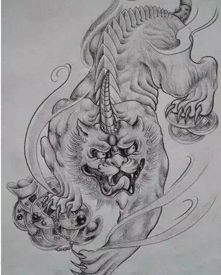 我是雕刻师,素描手稿:唐狮纹身雕刻素材 67_狮子