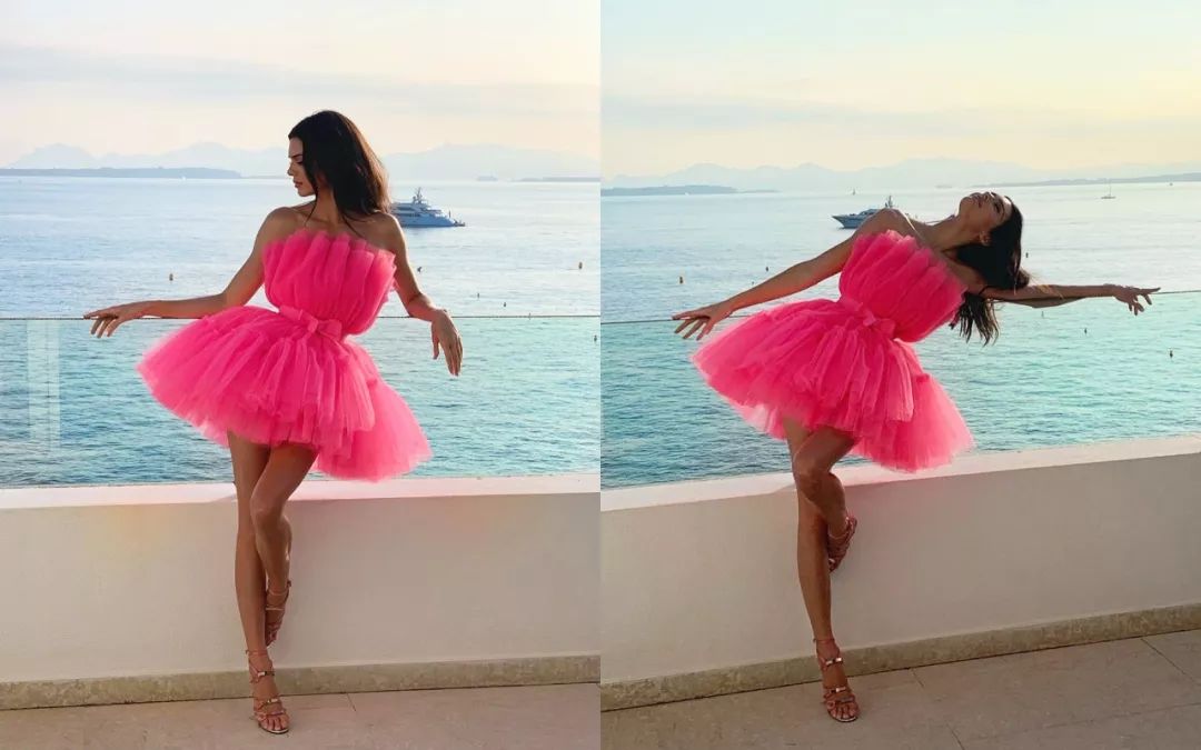 肯豆最近在ins上po了一组穿着桃红色纱裙参加艾滋病研究基金会amfar