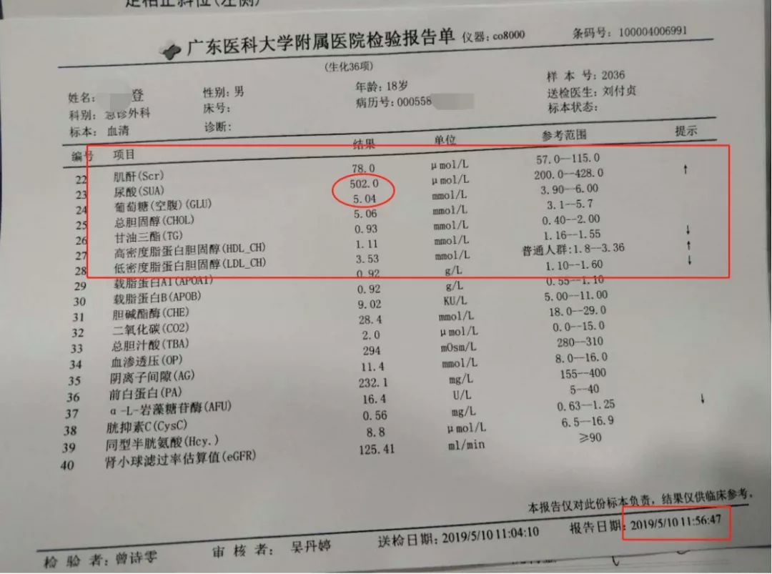 尿酸高化验单图片