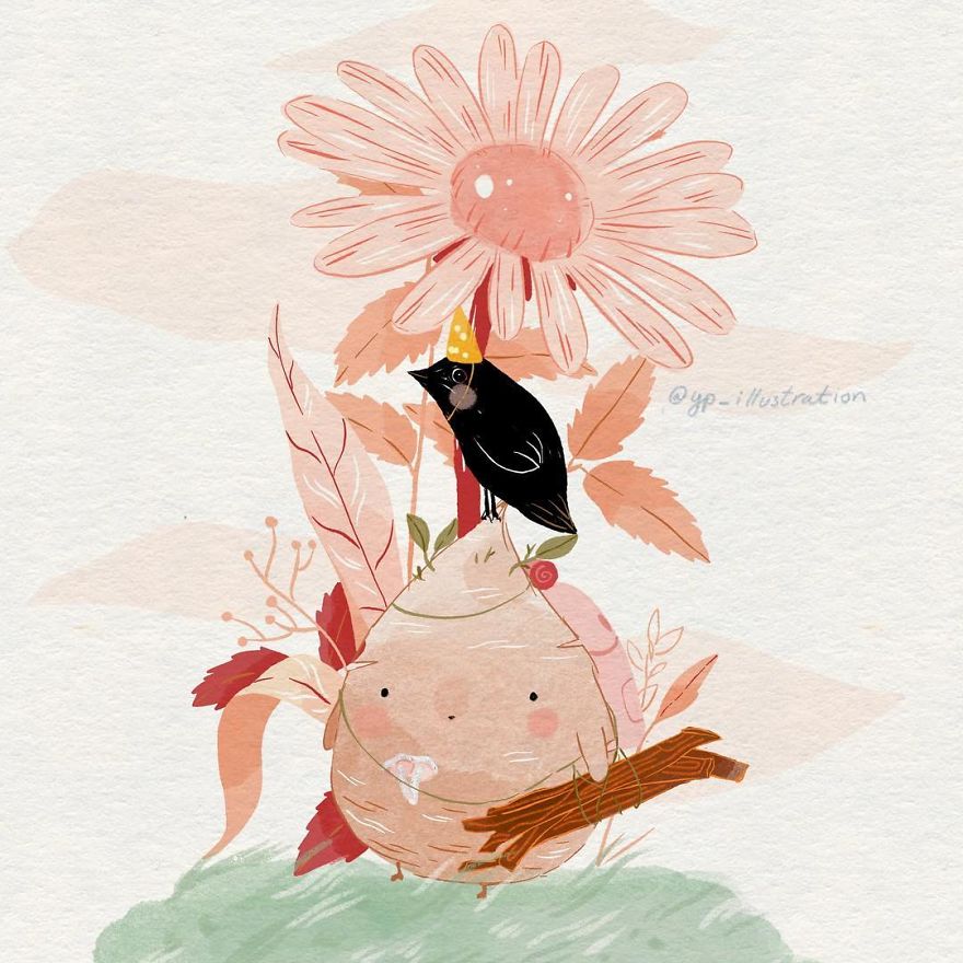 「插画欣赏」一组超可爱超治愈暖心少女风数码插画