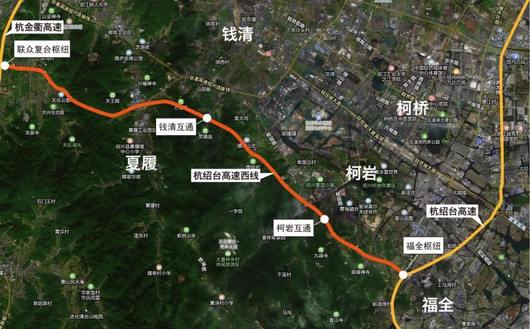 沿线经过绍兴市柯桥区杨汛桥街道,杭州市萧山区所前镇,绍兴市柯桥区