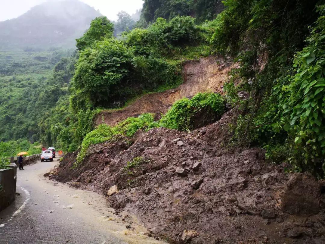 建南佛堂坝中石岭路段,因暴雨导致山体滑坡,树枝和乱石散满乡道上