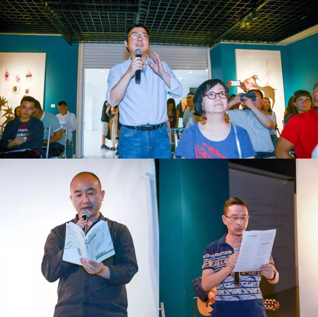 来宾和观众朗读自己喜爱的杨炼诗歌作品晚上九点,杨炼向来宾和观众