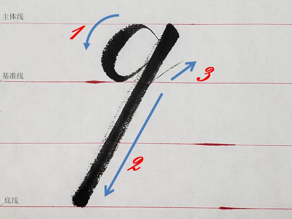 八毛笔英文书法入门之圆体基本笔画竖二