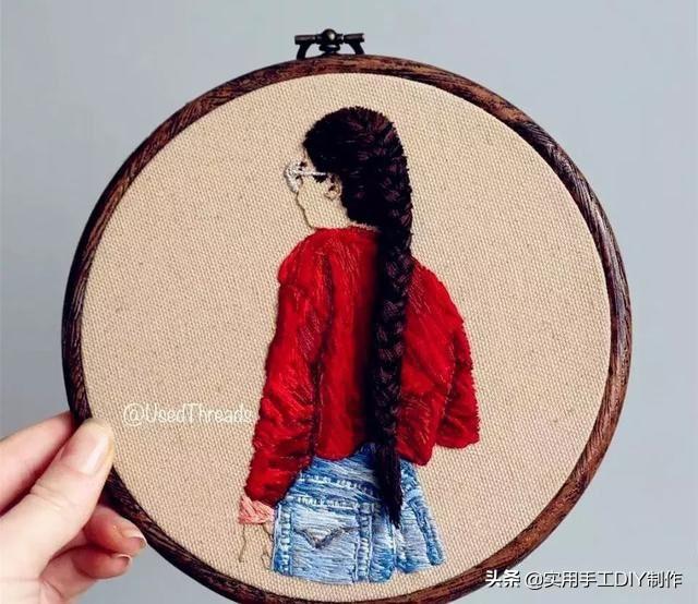刺绣作品线条随意自然的人像背影刺绣刺绣爱好者必备技能