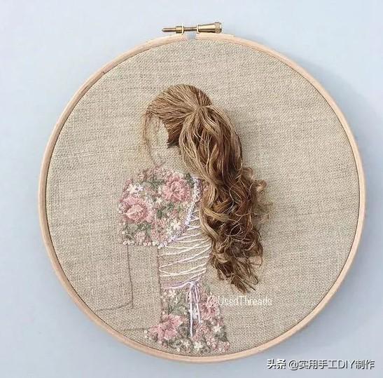 刺绣作品线条随意自然的人像背影刺绣刺绣爱好者必备技能