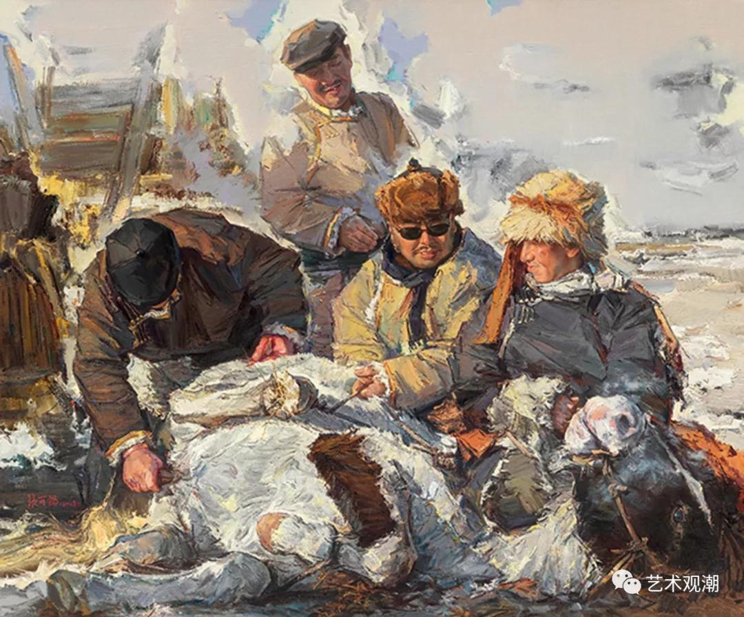 张可扬(内蒙古)《呼伦贝尔的冬天》油画 / 150×180cm张玉 ( 内蒙古 )