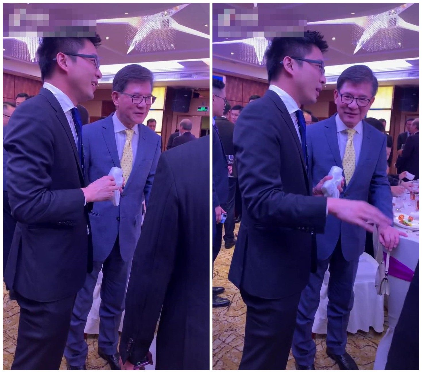 原创偶遇朱玲玲夫妇出席晚会霍启山跟继父相聊甚欢感情胜似一家人