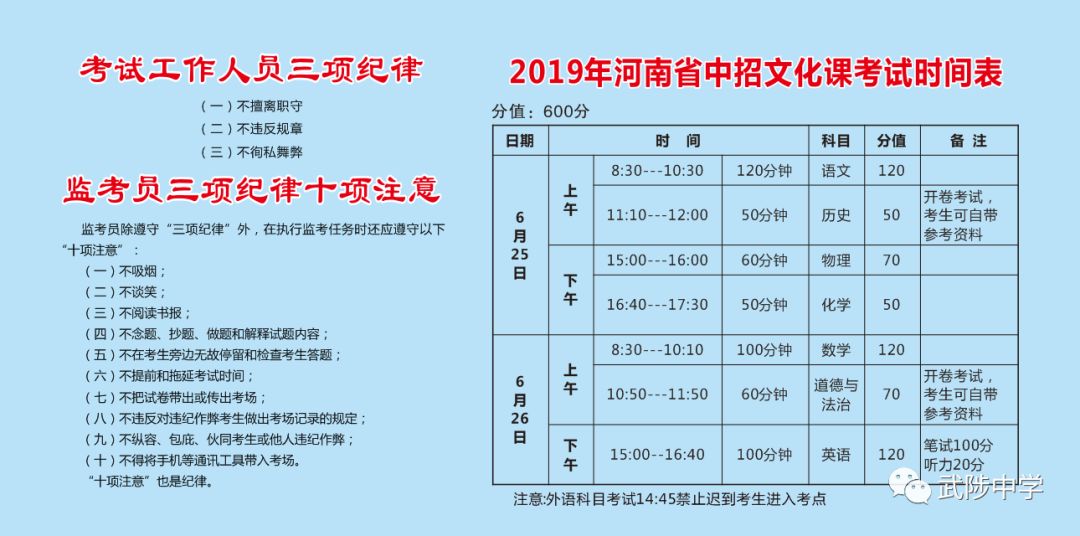 ▼考场规则祝愿武中全体初三学子金榜题名,武陟中学2019年中考必将