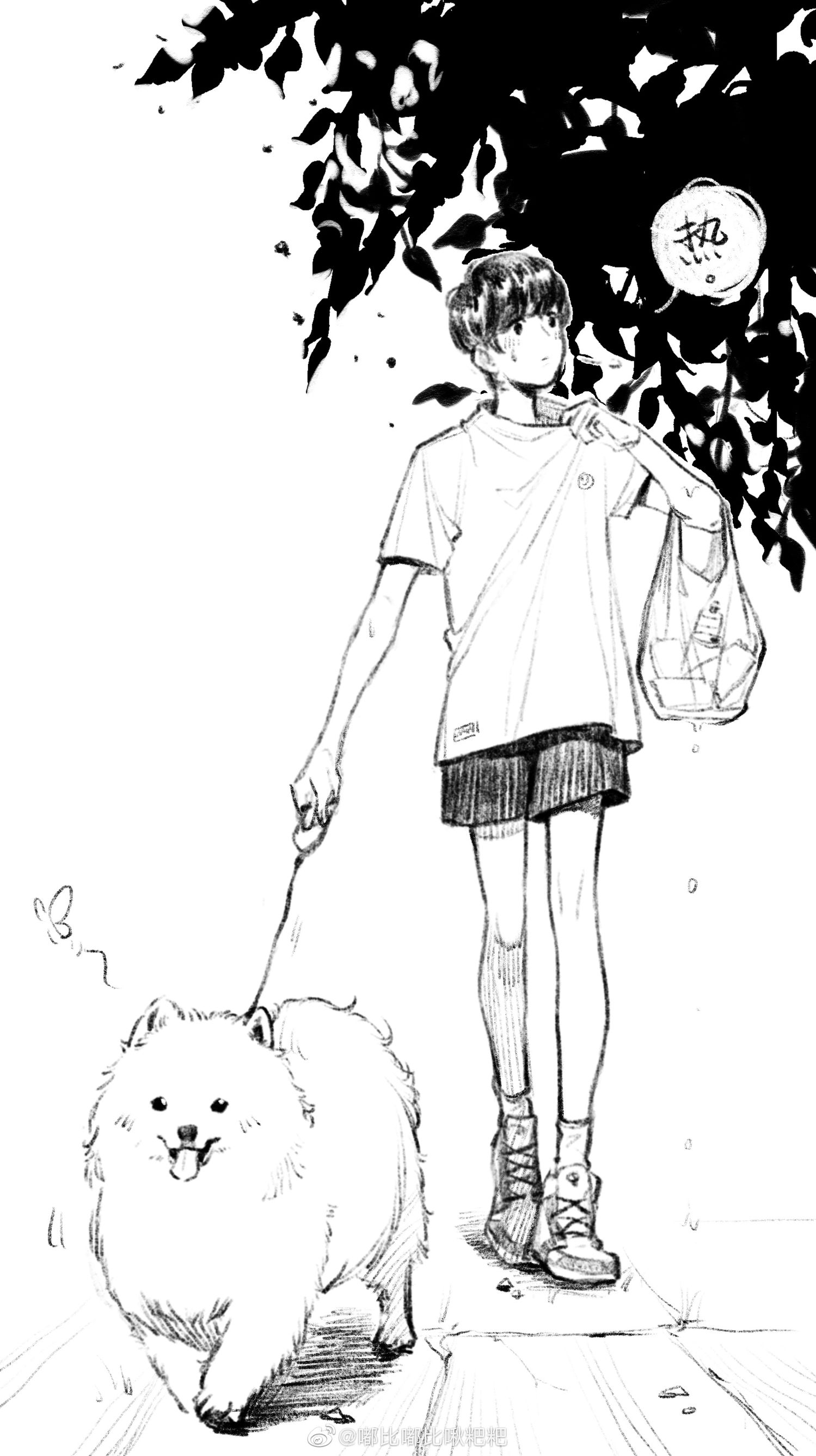 优秀粉丝会王源休闲夏日午后 遛狗跑腿的漫画少年