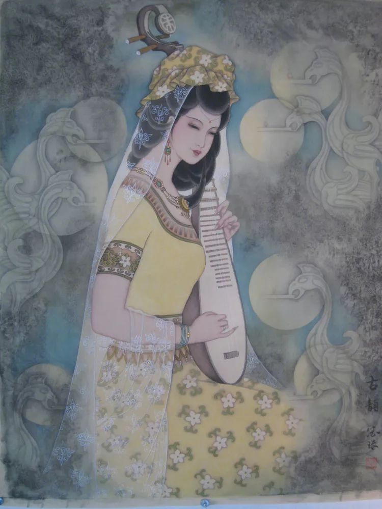 韩德珠工笔重彩人物作品