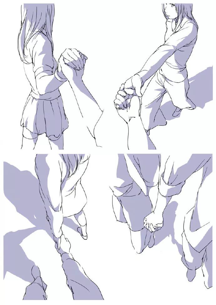 动漫人物牵手动作绘画参考画个画都要被喂狗粮哭了