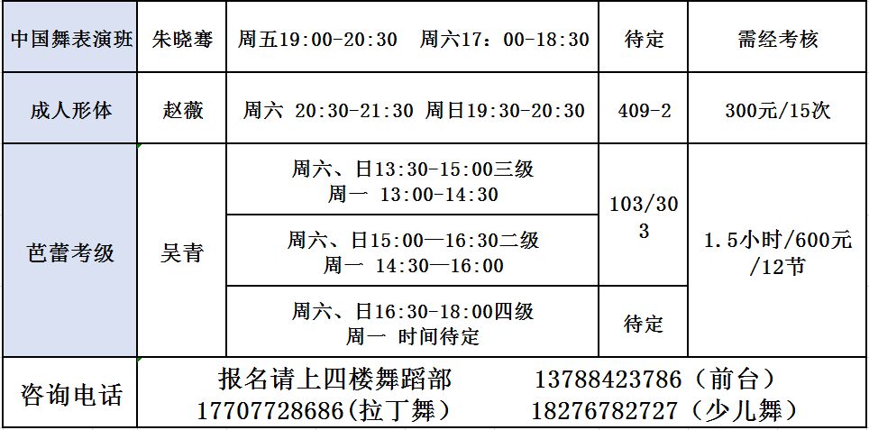 【舞蹈類19暑期課程表】_收費