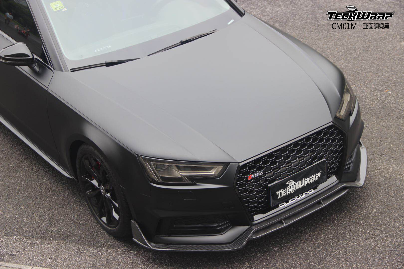 奥迪a4汽车改色贴膜teckwrap美国秃鹰cm01m亚面绸缎黑