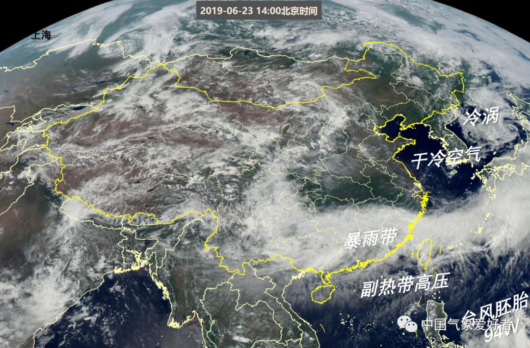 6月23日白天衛星雲圖和主要天氣系統情況,中氣愛在fy4號衛星雲圖上