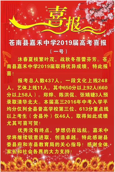 苍南嘉禾中学喜报2021图片