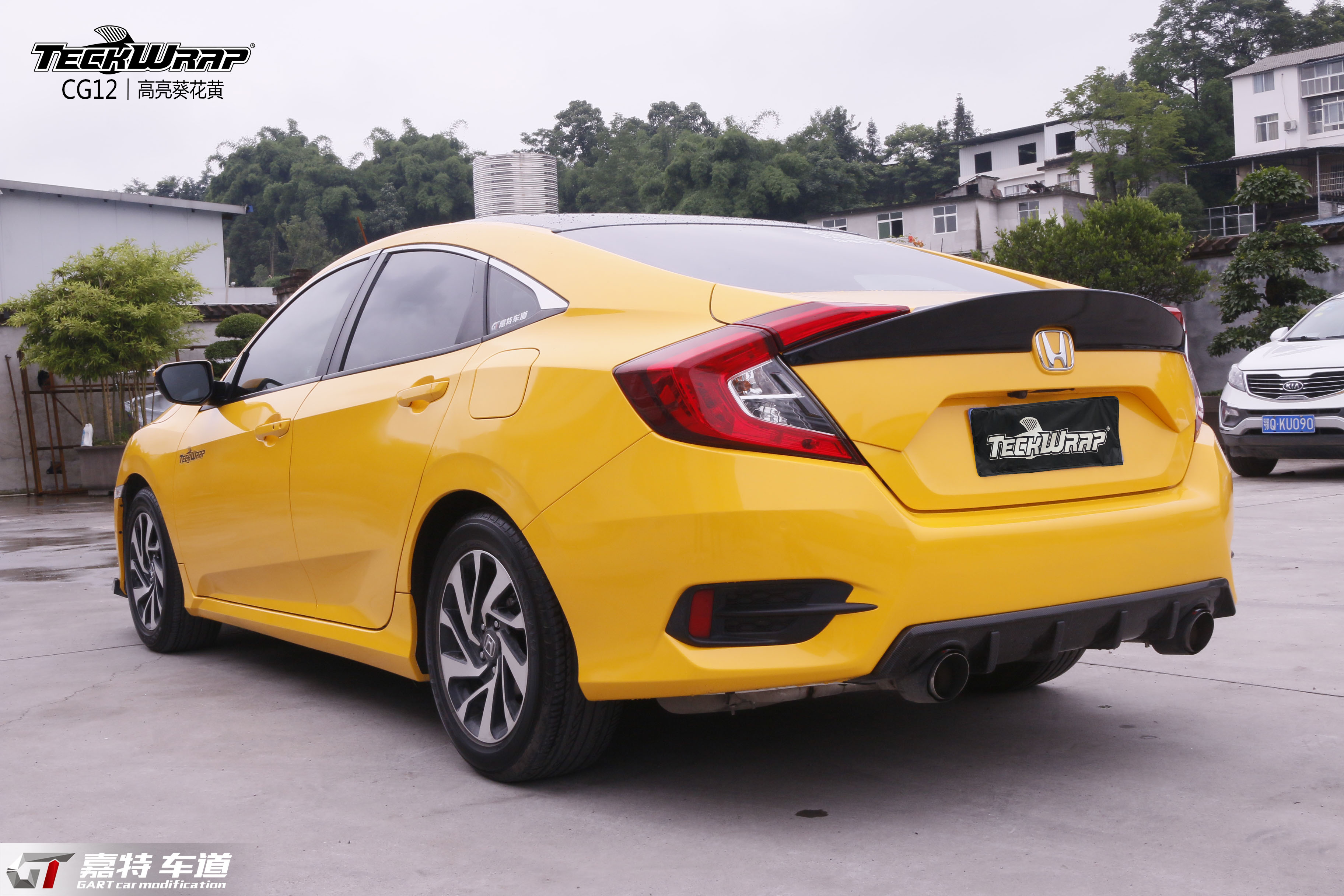 本田十代思域汽车改色贴膜teckwrap美国秃鹰cg12高亮葵花黄