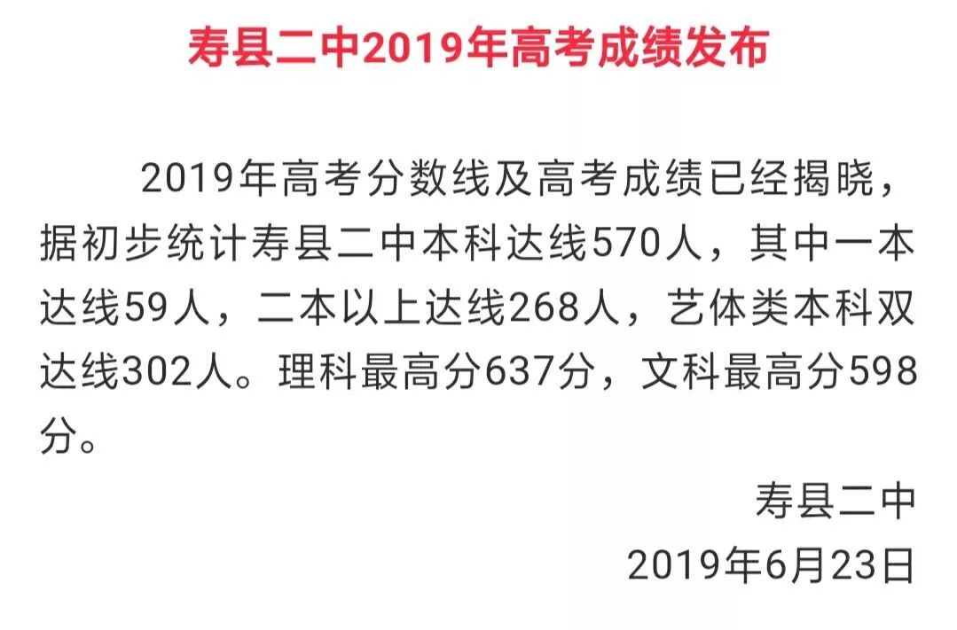 喜报淮南二中寿县一中寿县二中凤台一中高考成绩揭晓