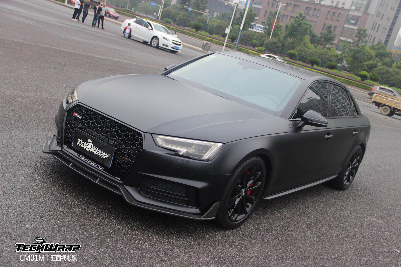 奥迪a4汽车改色贴膜teckwrap美国秃鹰cm01m亚面绸缎黑